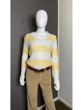 1970’s Fuzzy Loose Knit Striped Sweater By Gitano size L Pastel Striped Pullover